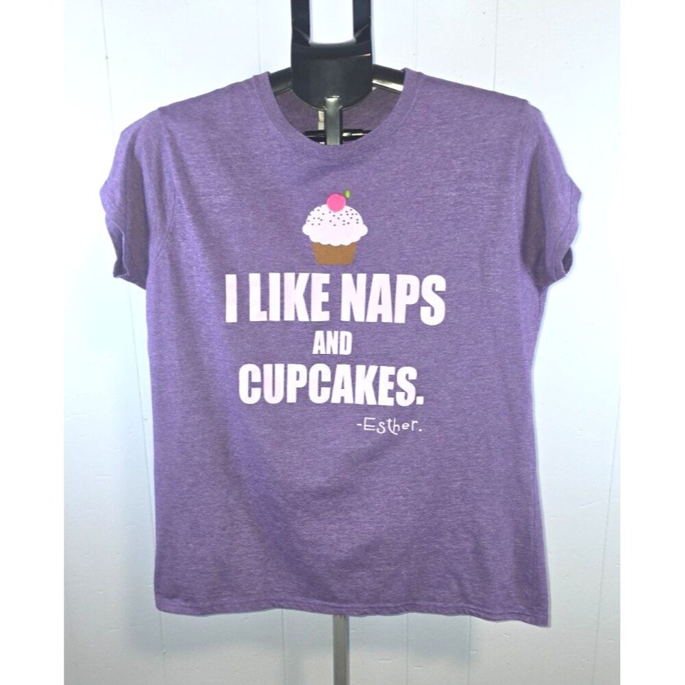 Gildan Softstyle I Like Naps and Cupcakes Esther Purple T-shirt XXL Chest 43"
